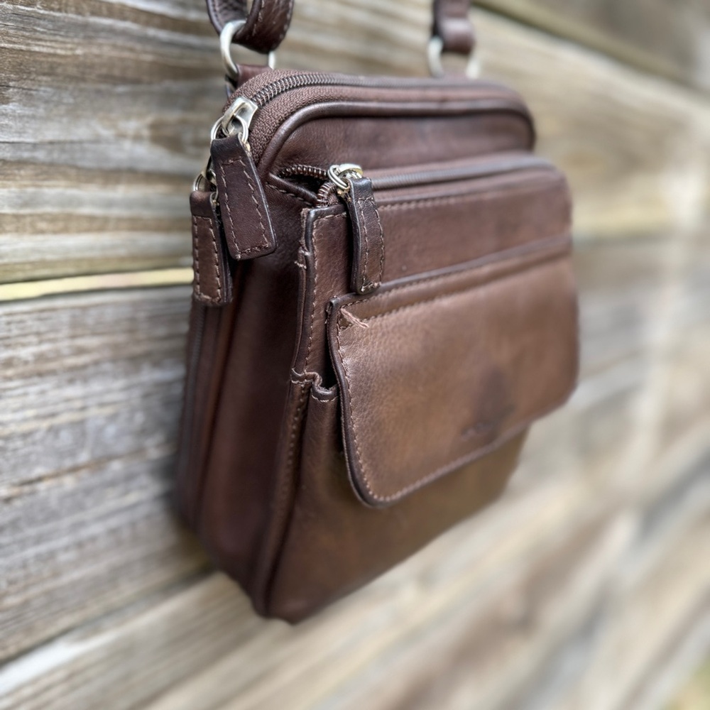 Vintage Fossil Brown Leather Organizer Crossbody Bag Functional Retro Classic - Picture 5 of 13